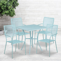 Flash Furniture CO-28SQ-02CHR4-SKY-GG 28" Square Table Set with 4 Square Back Chairs in Blue